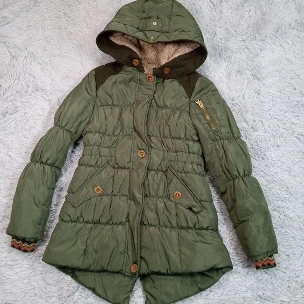 Jessica Simpson Girls‎ Jacket Green L Wool Blend Hood Pockets Coat Cozy Warm
